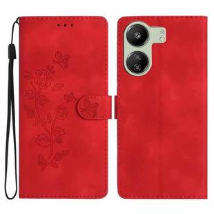 For Xiaomi Redmi 13C 4G Flower Butterfly Embossing Pattern Leather Phone Case(Red)