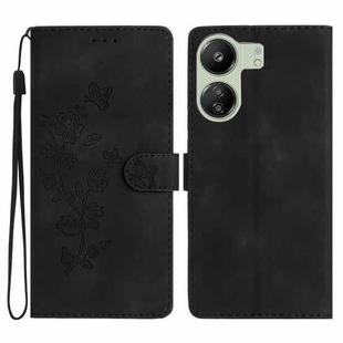 For Xiaomi Redmi 13C 4G Flower Butterfly Embossing Pattern Leather Phone Case(Black)