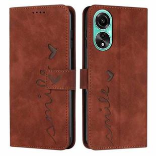 For OPPO A58 4G Skin Feel Heart Pattern Leather Phone Case(Brown)