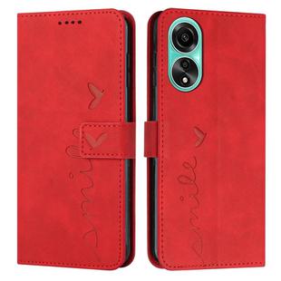 For OPPO A78 4G Skin Feel Heart Pattern Leather Phone Case(Red)