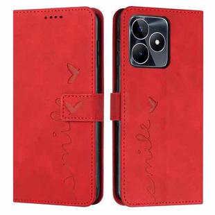 For Realme C53/Narzo N53 Skin Feel Heart Pattern Leather Phone Case(Red)