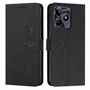 For Realme C53/Narzo N53 Skin Feel Heart Pattern Leather Phone Case(Black)