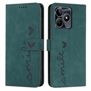 For Realme C53/Narzo N53 Skin Feel Heart Pattern Leather Phone Case(Green)