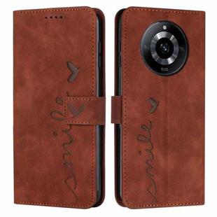 For Realme 11 Skin Feel Heart Pattern Leather Phone Case(Brown)
