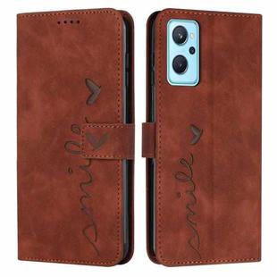For Realme 9i 5G/V20 5G/V30t/V30 Skin Feel Heart Pattern Leather Phone Case(Brown)