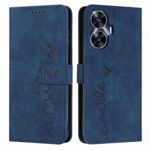 For Realme C55 Skin Feel Heart Pattern Leather Phone Case(Blue)