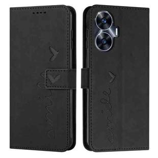 For Realme C55 Skin Feel Heart Pattern Leather Phone Case(Black)