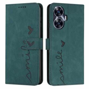 For Realme C55 Skin Feel Heart Pattern Leather Phone Case(Green)
