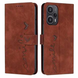 For Xiaomi Redmi Note 12 Turbo/Poco F5 Skin Feel Heart Pattern Leather Phone Case(Brown)
