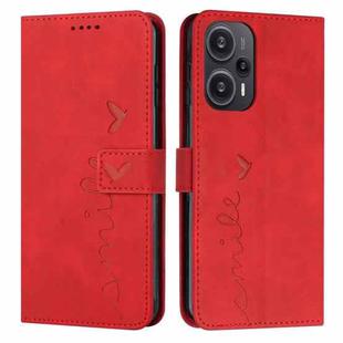 For Xiaomi Redmi Note 12 Turbo/Poco F5 Skin Feel Heart Pattern Leather Phone Case(Red)