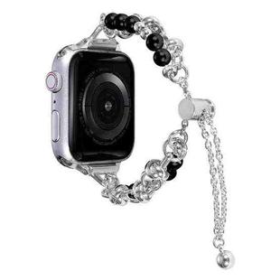 For Apple Watch 8 45mm  Pearl Bracelet Metal Watch Band(Silver Black)