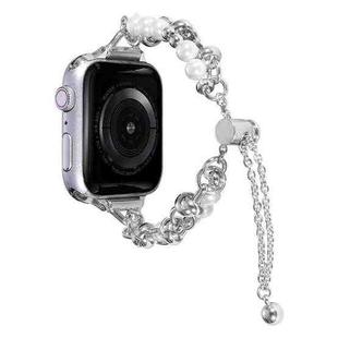 For Apple Watch 6 44mm Pearl Bracelet Metal Watch Band(Silver)