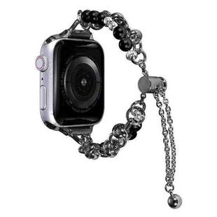 For Apple Watch 5 44mm Pearl Bracelet Metal Watch Band(Black)