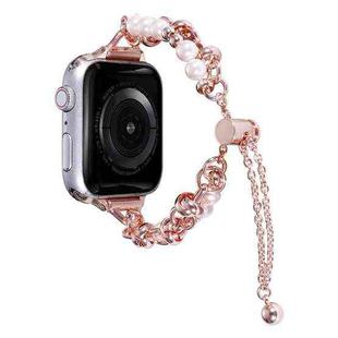 For Apple Watch 4 40mm Pearl Bracelet Metal Watch Band(Rose Gold)