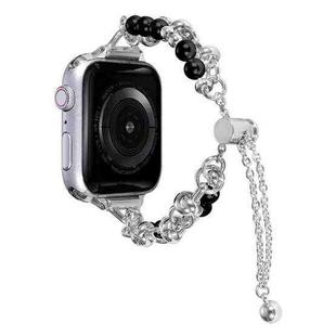 For Apple Watch 42mm Pearl Bracelet Metal Watch Band(Silver Black)