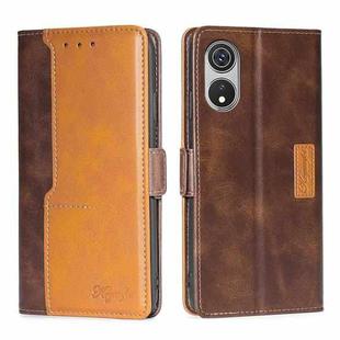 For CUBOT P60 Contrast Color Side Buckle Leather Phone Case(Dark Brown + Gold)