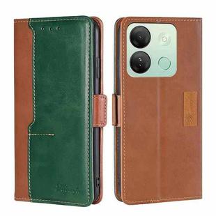 For Infinix Smart 7 HD Contrast Color Side Buckle Leather Phone Case(Light Brown + Green)