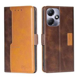 For Infinix Hot 30 Play 4G Contrast Color Side Buckle Leather Phone Case(Dark Brown + Gold)