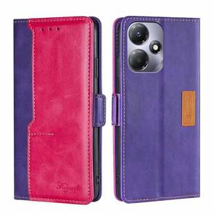 For Infinix Hot 30 Play 4G Contrast Color Side Buckle Leather Phone Case(Purple + Rose Red)
