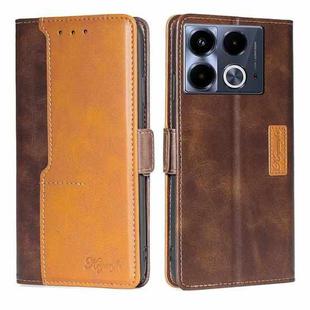 For Infinix Note 40 4G Contrast Color Side Buckle Leather Phone Case(Dark Brown + Gold)