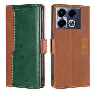 For Infinix Note 40 4G Contrast Color Side Buckle Leather Phone Case(Light Brown + Green)