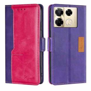 For Infinix Note 40 Pro 4G Contrast Color Side Buckle Leather Phone Case(Purple + Rose Red)