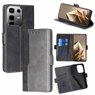 For Infinix Note 50 4G Contrast Color Side Buckle Leather Phone Case(Black + Grey)