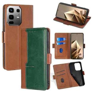 For Infinix Note 50 4G Contrast Color Side Buckle Leather Phone Case(Light Brown + Green)