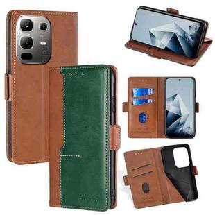 For Infinix Note 50x 5G Contrast Color Side Buckle Leather Phone Case(Light Brown + Green)