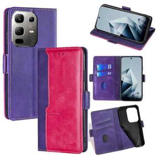 For Infinix Note 50x 5G Contrast Color Side Buckle Leather Phone Case(Purple + Rose Red)