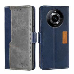 For Realme 11 5G Contrast Color Side Buckle Leather Phone Case(Blue + Grey)