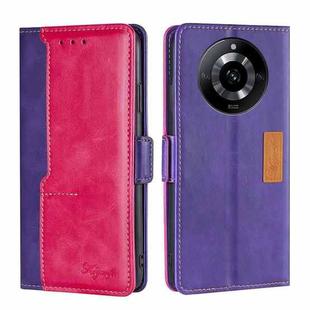 For Realme 11 5G Contrast Color Side Buckle Leather Phone Case(Purple + Rose Red)