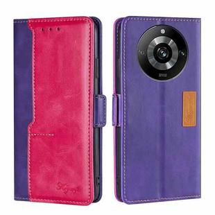 For Realme 11 Pro / 11 Pro+ 5G Contrast Color Side Buckle Leather Phone Case(Purple + Rose Red)