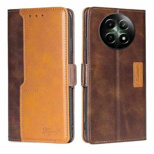 For Realme 12 5G Contrast Color Side Buckle Leather Phone Case(Dark Brown + Gold)