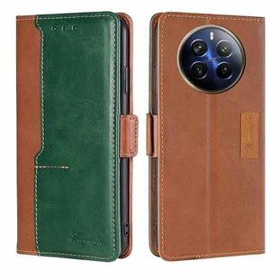For Realme 12 Pro 5G Contrast Color Side Buckle Leather Phone Case(Light Brown + Green)