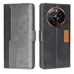 For Realme GT5 Pro 5G Contrast Color Side Buckle Leather Phone Case(Black + Grey)