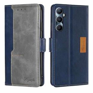 For Realme C65 4G Contrast Color Side Buckle Leather Phone Case(Blue + Grey)