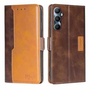 For Realme C65 4G Contrast Color Side Buckle Leather Phone Case(Dark Brown + Gold)