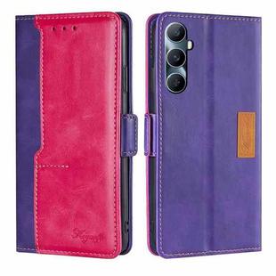 For Realme C65 4G Contrast Color Side Buckle Leather Phone Case(Purple + Rose Red)