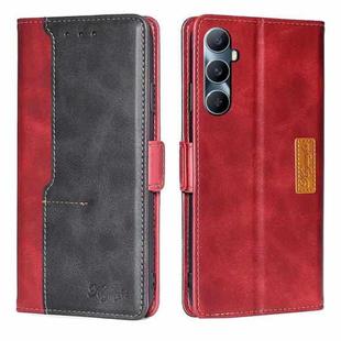 For Realme C65 4G Contrast Color Side Buckle Leather Phone Case(Red + Black)