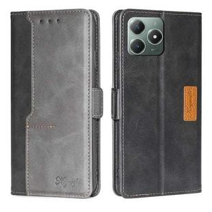 For Realme C61 4G Contrast Color Side Buckle Leather Phone Case(Black + Grey)