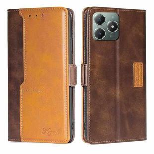 For Realme C61 4G Contrast Color Side Buckle Leather Phone Case(Dark Brown + Gold)