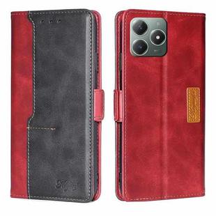 For Realme C61 4G Contrast Color Side Buckle Leather Phone Case(Red + Black)