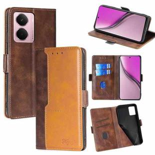 For Realme P3 Pro 5G Global Contrast Color Side Buckle Leather Phone Case(Dark Brown + Gold)