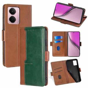 For Realme P3 Pro 5G Global Contrast Color Side Buckle Leather Phone Case(Light Brown + Green)