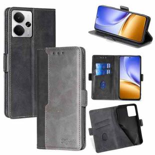 For Realme 14 5G Global Contrast Color Side Buckle Leather Phone Case(Black + Grey)