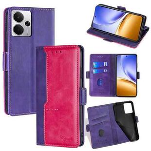 For Realme 14 5G Global Contrast Color Side Buckle Leather Phone Case(Purple + Rose Red)