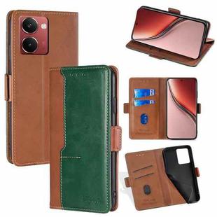 For Realme P3 Ultra 5G Contrast Color Side Buckle Leather Phone Case(Light Brown + Green)