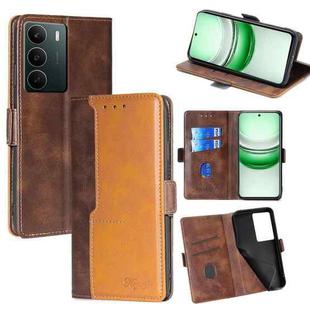 For Realme C71 4G Contrast Color Side Buckle Leather Phone Case(Dark Brown + Gold)
