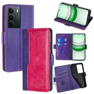 For Realme C71 4G Contrast Color Side Buckle Leather Phone Case(Purple + Rose Red)